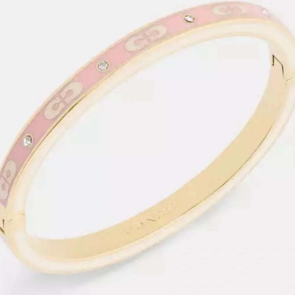 COACH Gold-Tone Pink Enamel Signature Crystal Bangle - Picture 2 of 5